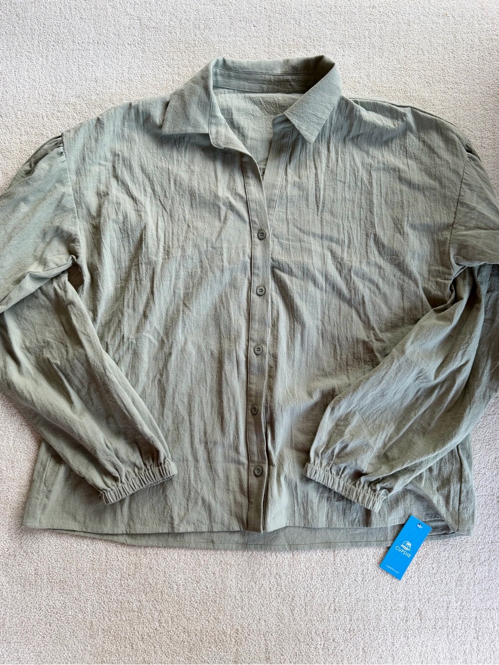 CUPSHE Womens XL Green Cotton Button Down Shirt Blouse Long Sleeve NWT